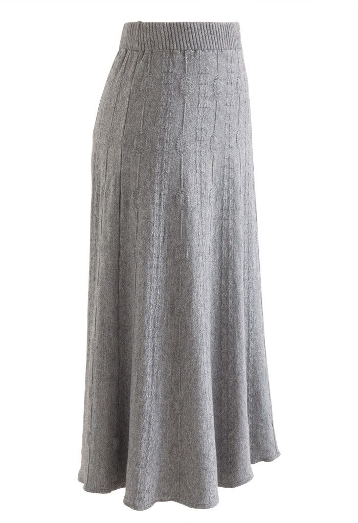 Embossed Chain A-Line Knit Skirt in Grey