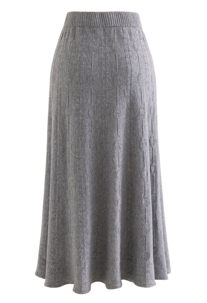 Embossed Chain A-Line Knit Skirt in Grey