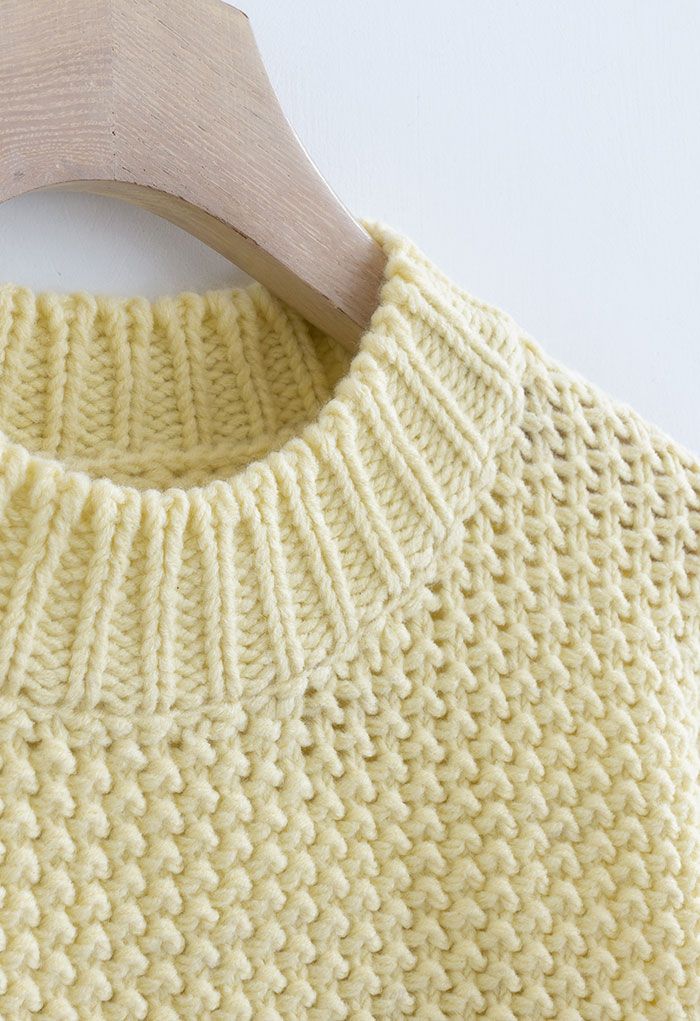 Color Block Hand-Knit Chunky Sweater in Yellow