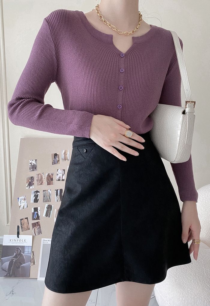 Textured Faux Leather Mini Bud Skirt in Black