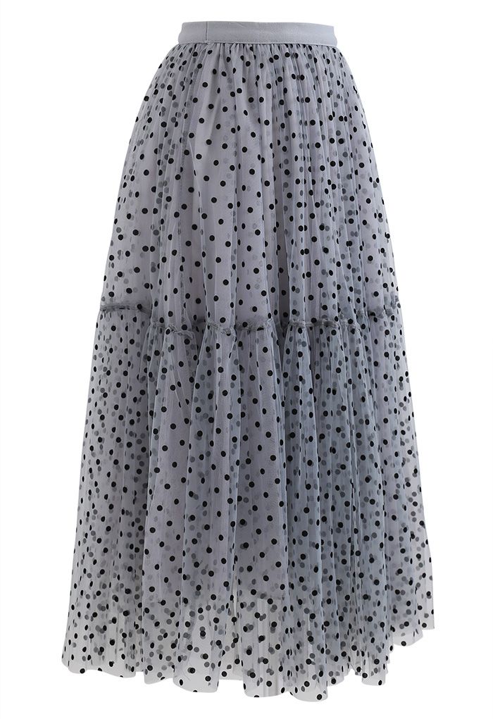 Can't Let Go Dots Mesh Tulle Skirt in Dusty Blue