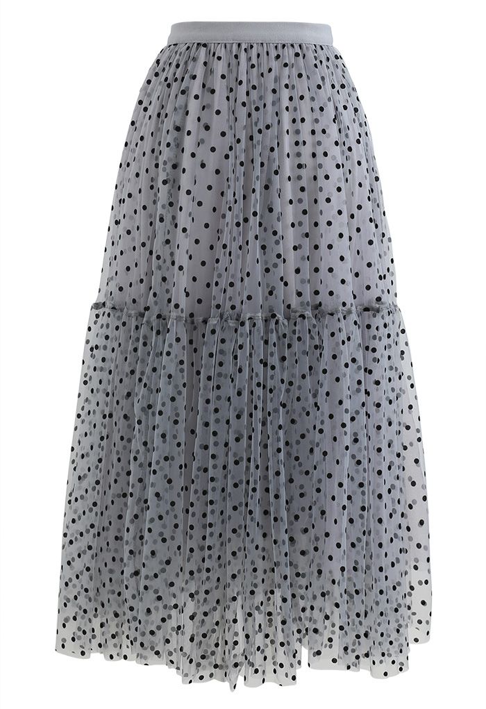 Can't Let Go Dots Mesh Tulle Skirt in Dusty Blue