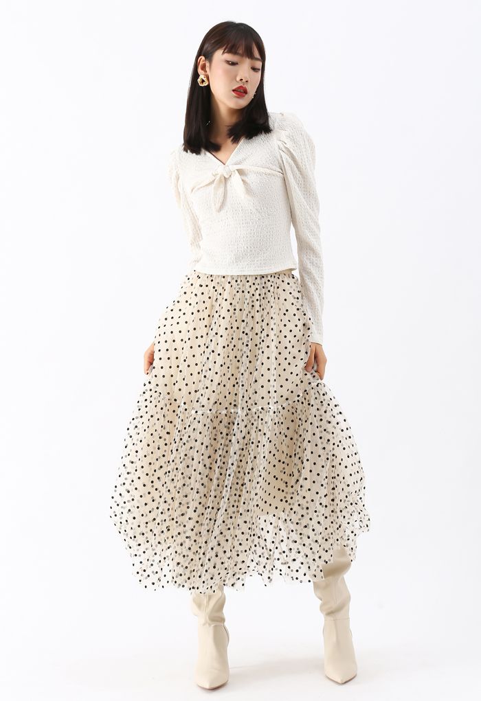 Can't Let Go Dots Mesh Tulle Skirt in Cream