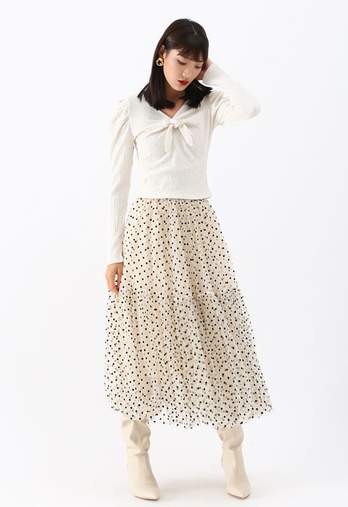 Can't Let Go Dots Mesh Tulle Skirt in Cream