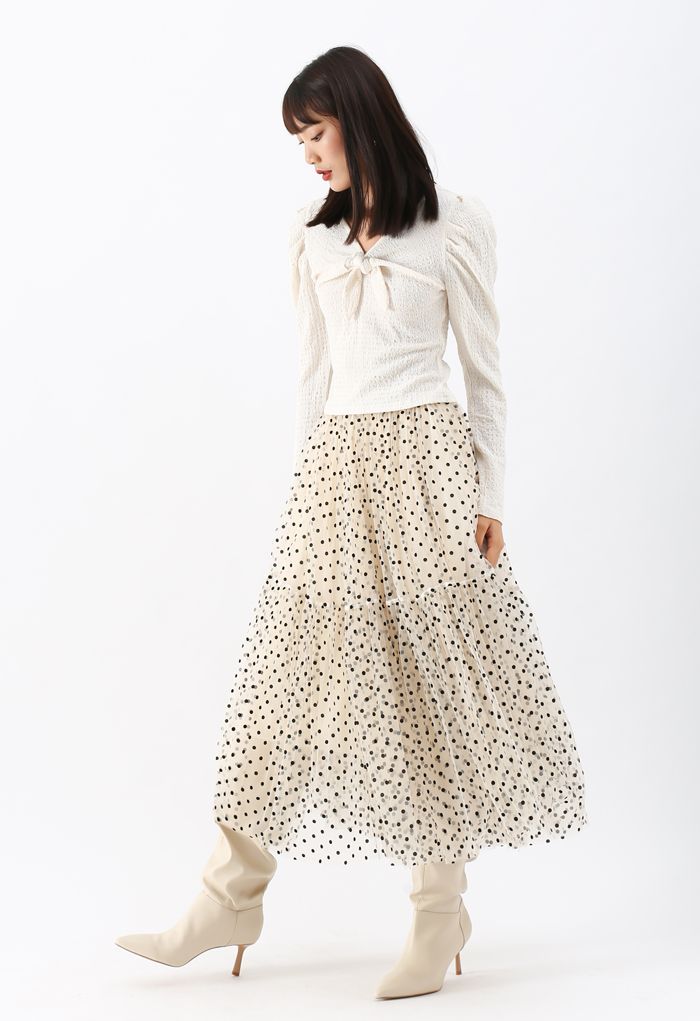 Can't Let Go Dots Mesh Tulle Skirt in Cream
