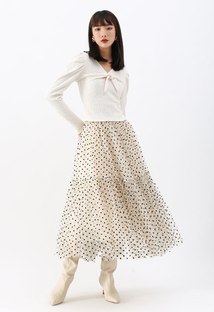 Can't Let Go Dots Mesh Tulle Skirt in Cream
