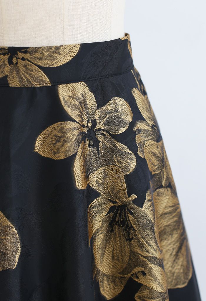 Golden Dahlia Blossom Jacquard Maxi Skirt