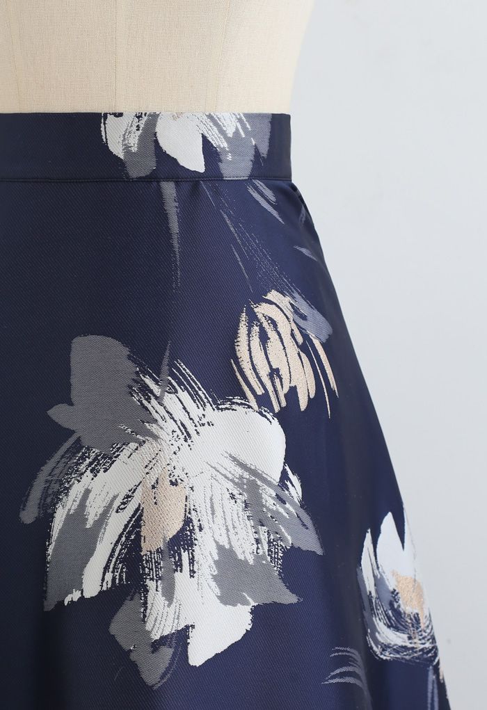 Blooming Floral Jacquard Maxi Skirt in Navy