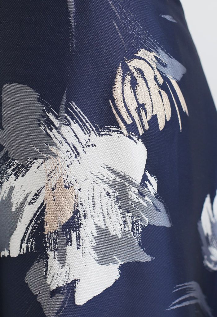 Blooming Floral Jacquard Maxi Skirt in Navy