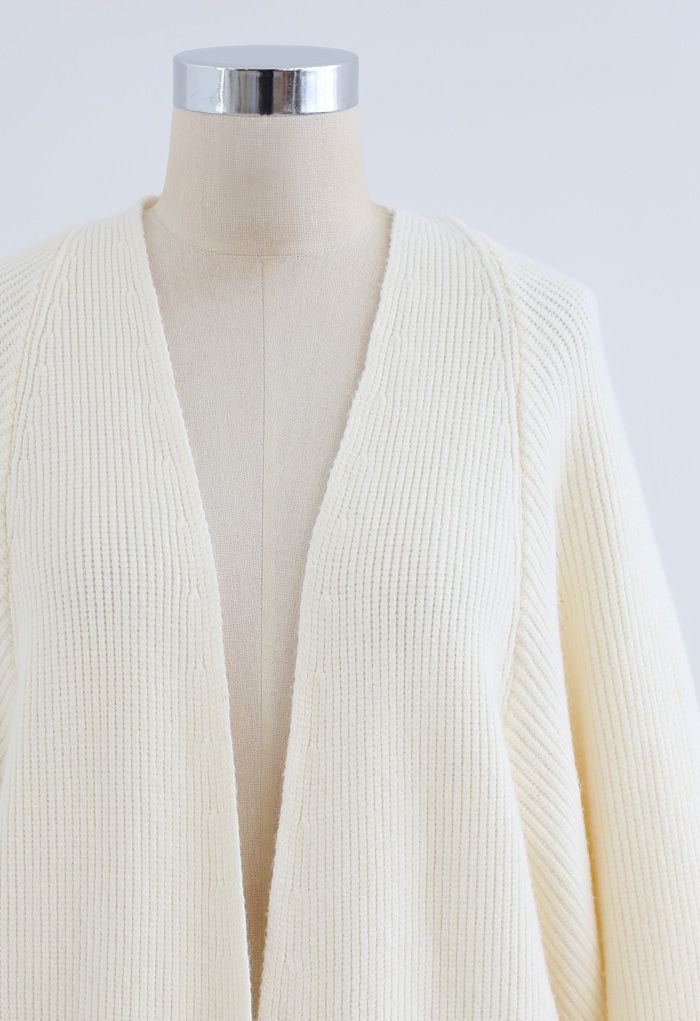 Batwing Ribbed Knit Longline Cardigan in Cream