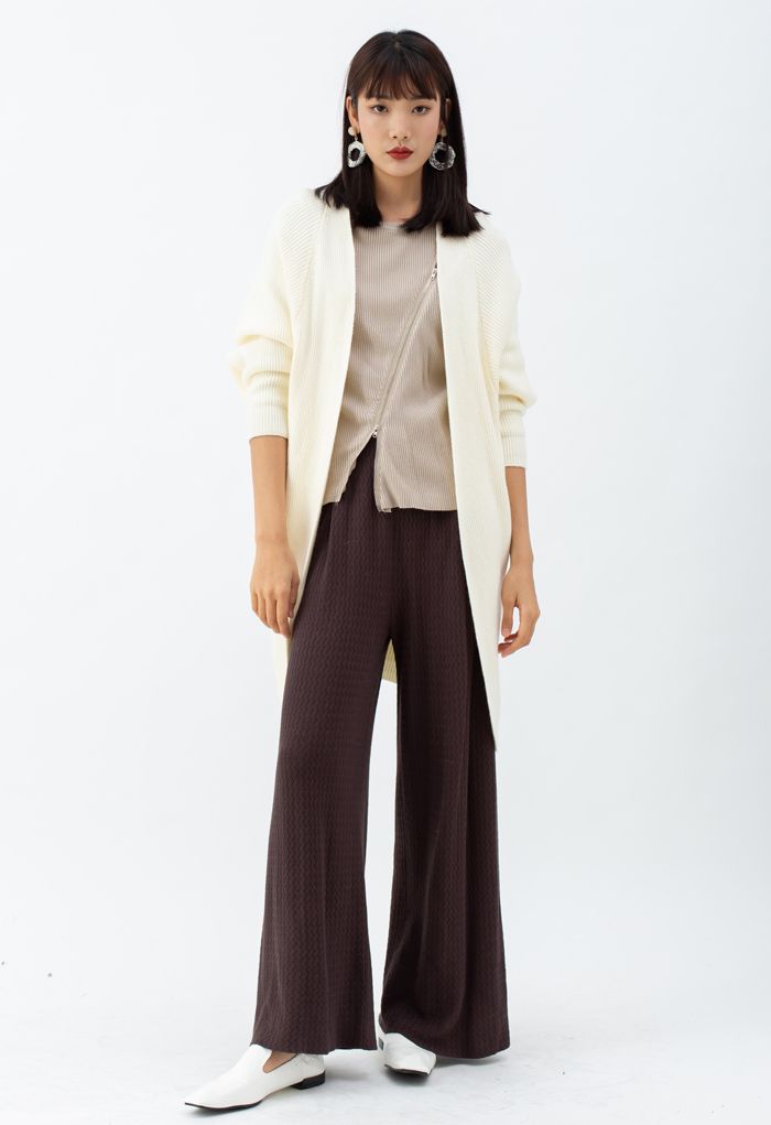 Batwing Ribbed Knit Longline Cardigan in Cream