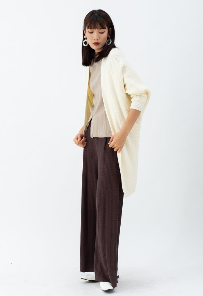Batwing Ribbed Knit Longline Cardigan in Cream