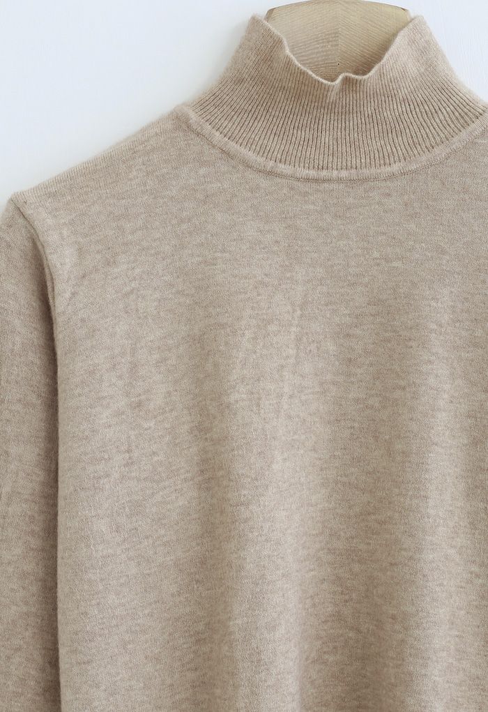 Basic High Neck Knit Top in Sand