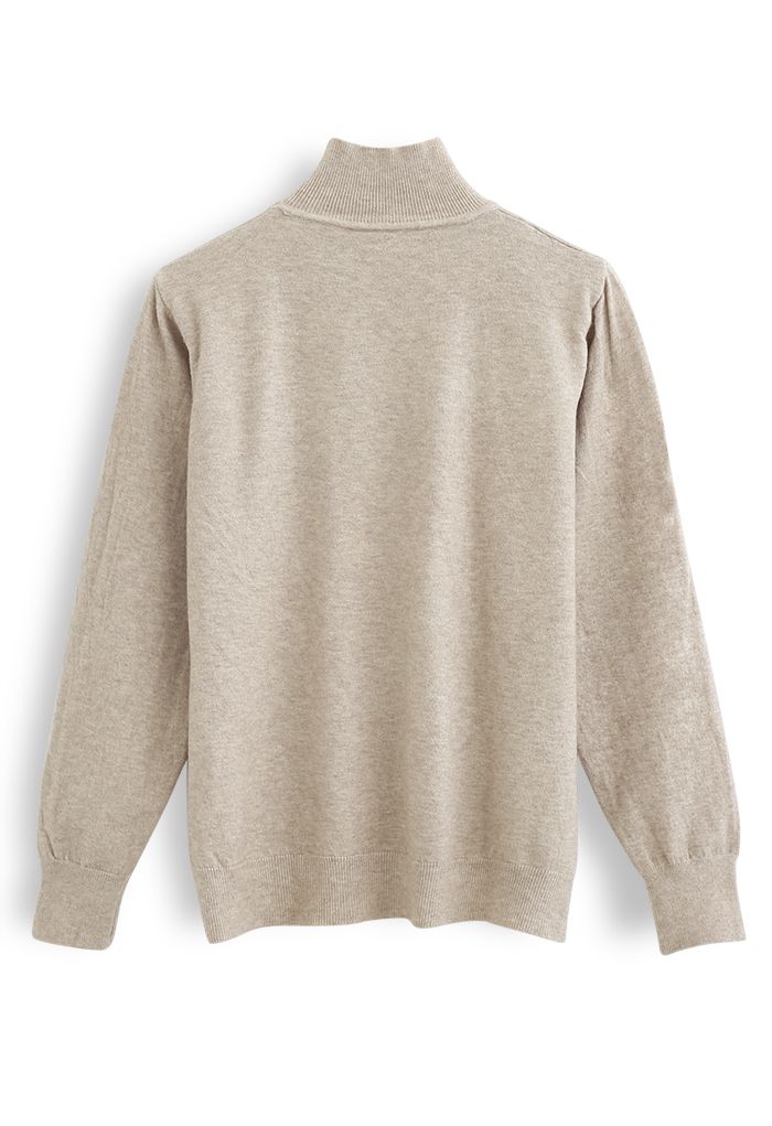Basic High Neck Knit Top in Sand