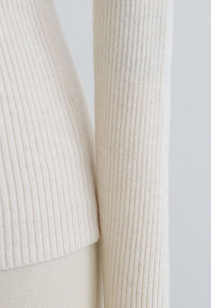Knotted Front Fitted Knit Top in Ivory