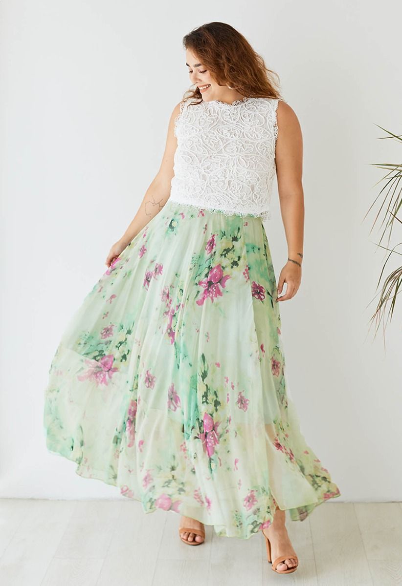 Floral and Frill Maxi Skirt