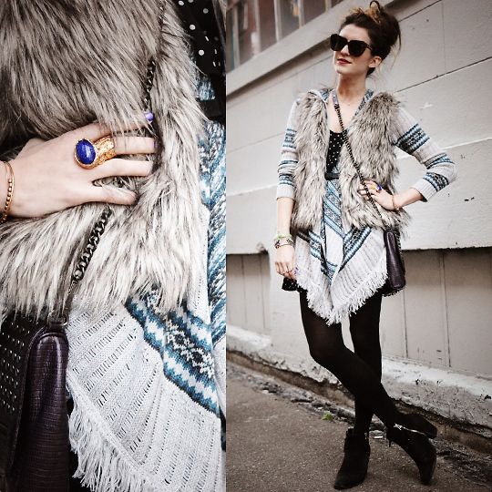 Faux Fur Vest in Striped Camel
