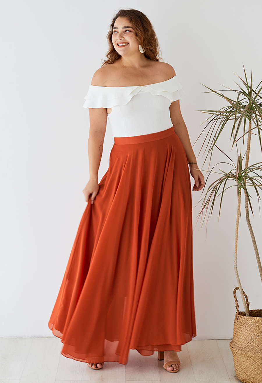 Timeless Favorite Chiffon Maxi Skirt in Orange