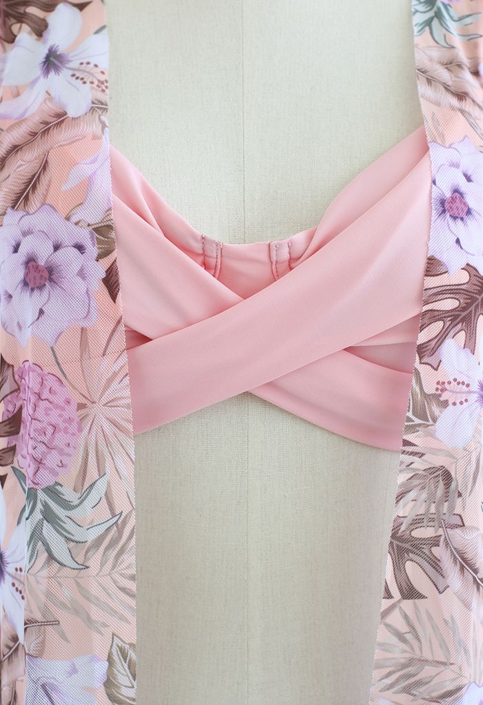 Fresh Floral Crisscross Front Bikini Cover-Up Set in Pink