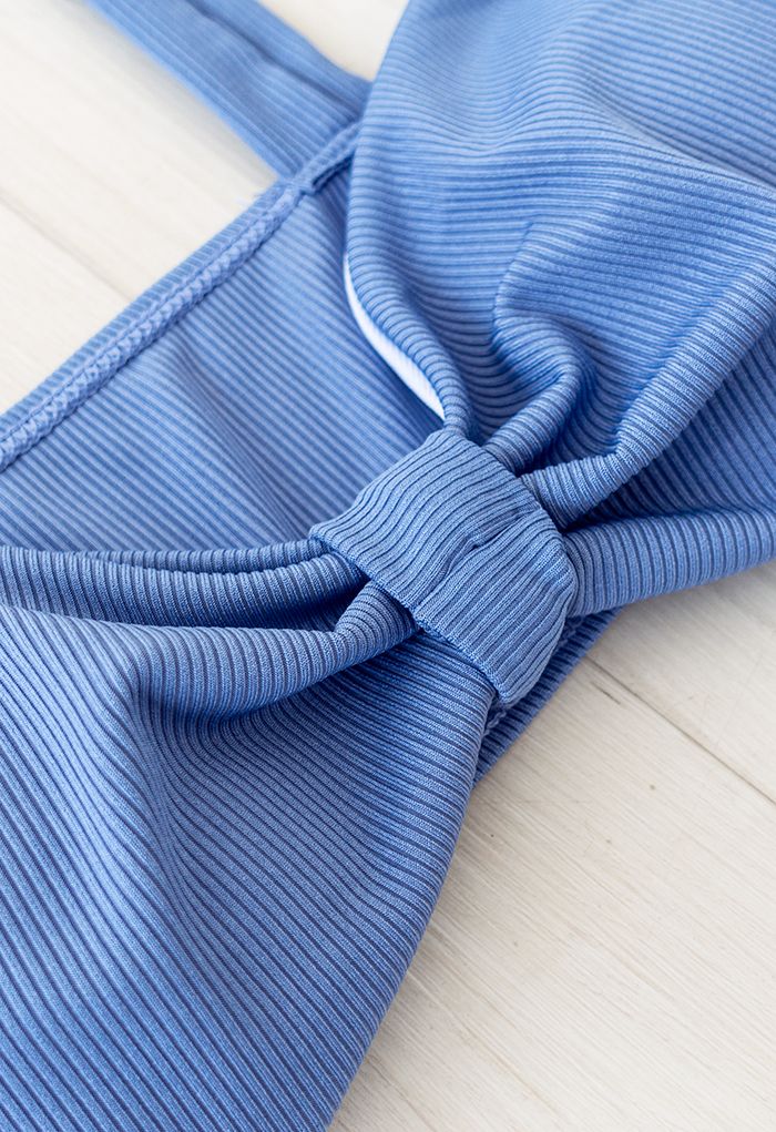 Twisted Knot Front Ribbed Bikini Set in Blue