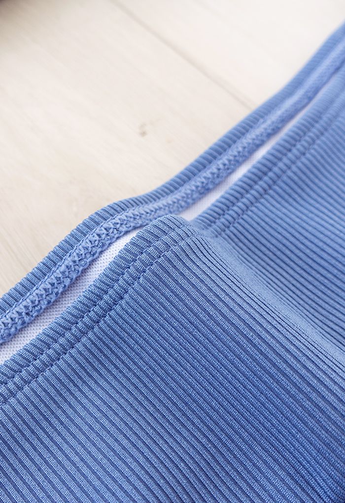 Twisted Knot Front Ribbed Bikini Set in Blue