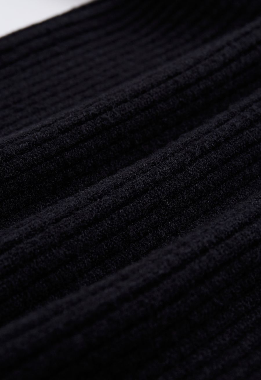 Turtleneck Rib Knit Twinset Top in Black
