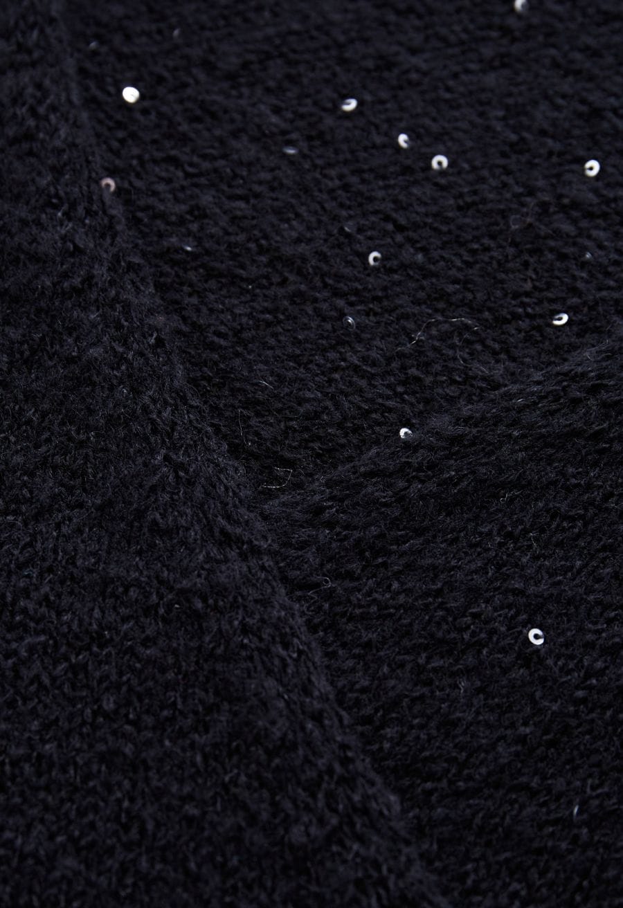 Lightweight Sequins Wrapped Knit Top in Black