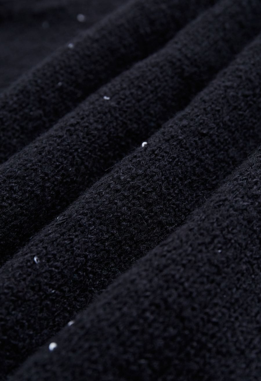 Lightweight Sequins Wrapped Knit Top in Black