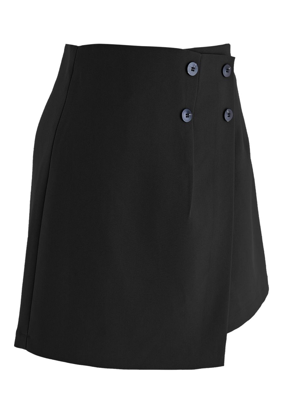Buttoned Front Flap Mini Bud Skirt in Black