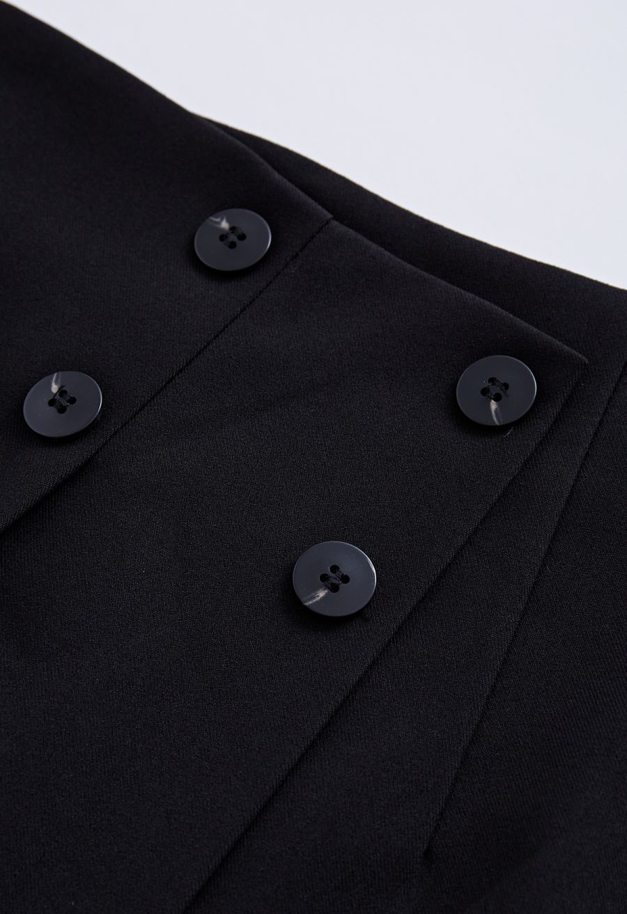 Buttoned Front Flap Mini Bud Skirt in Black