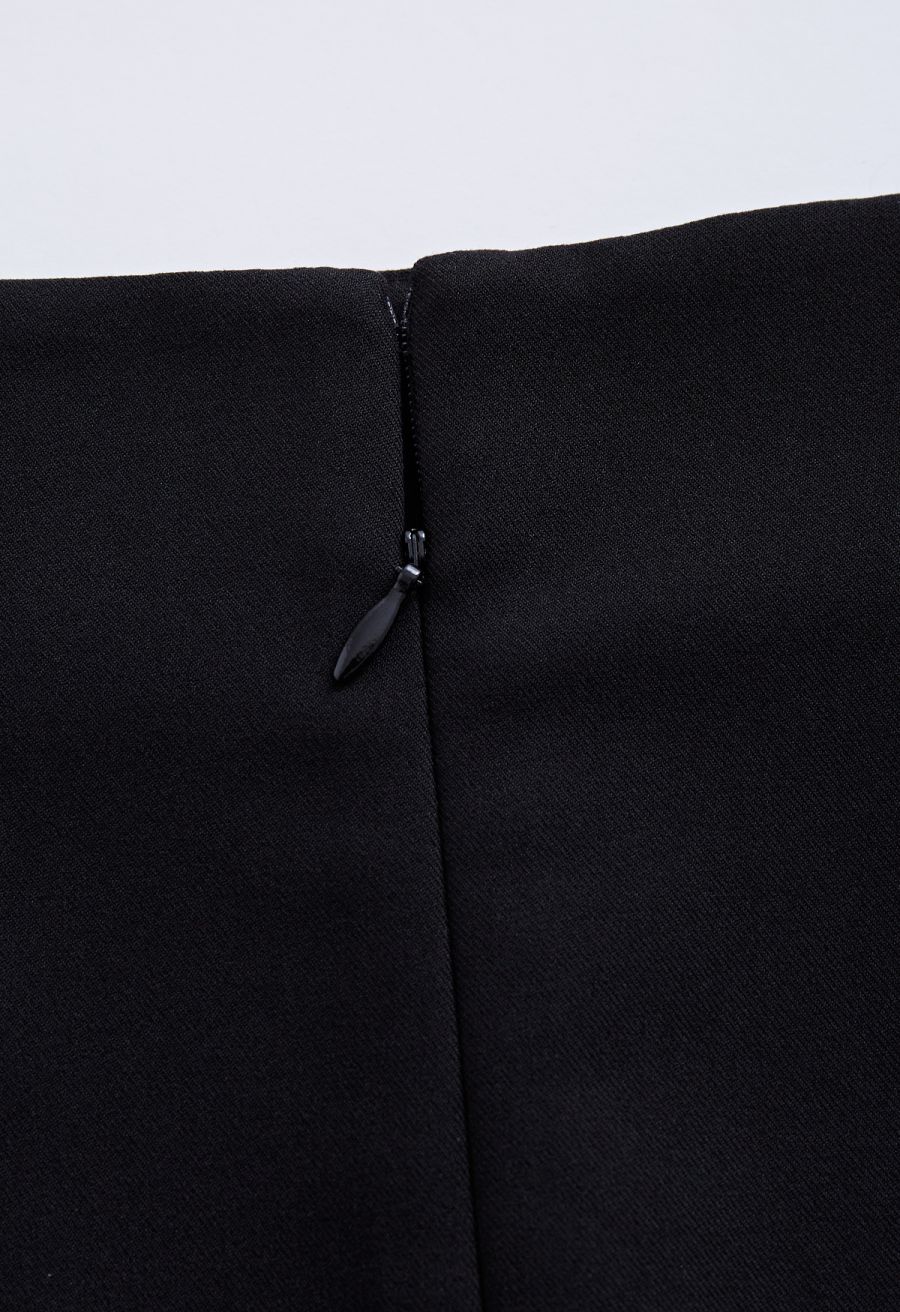 Buttoned Front Flap Mini Bud Skirt in Black