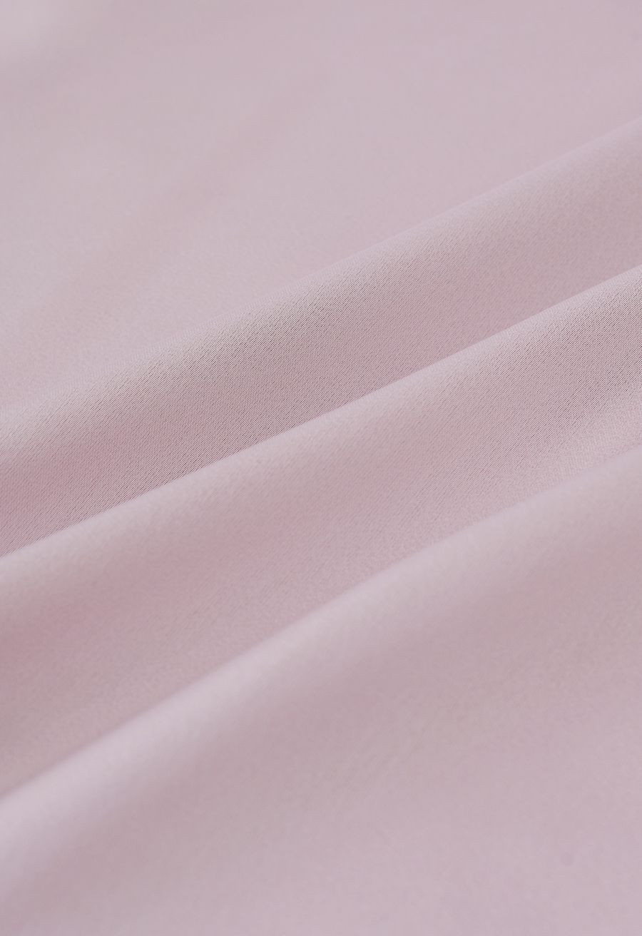 Rose Brooch Mock Neck Satin Shirt in Pink