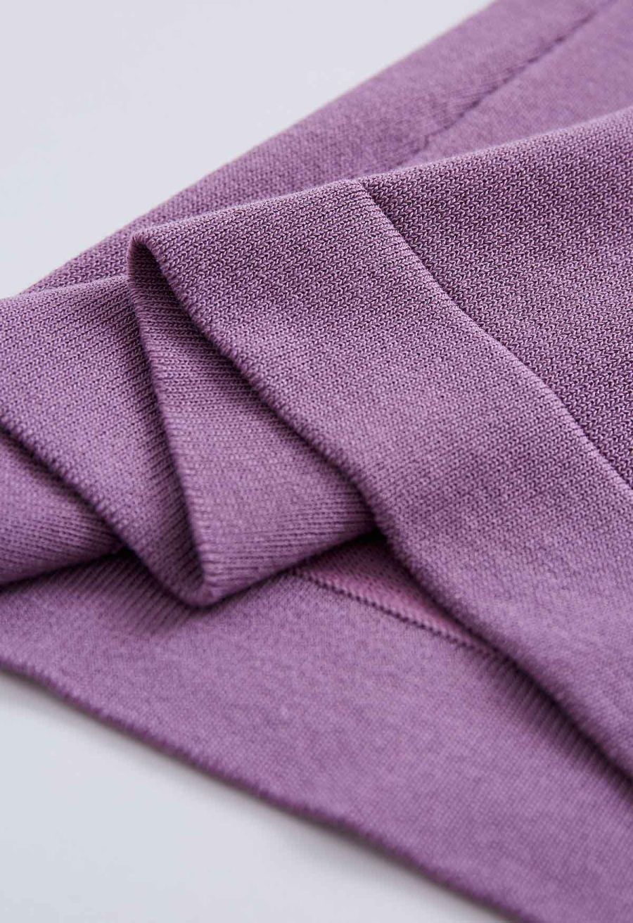 Mock Neck Satin Spliced Knit Top in Violet