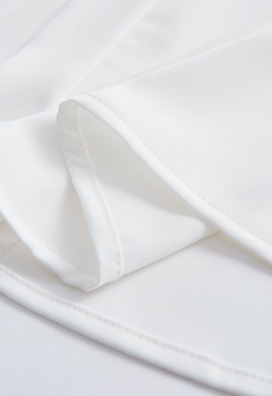 Heart Necklace V-Neck Satin Shirt in White
