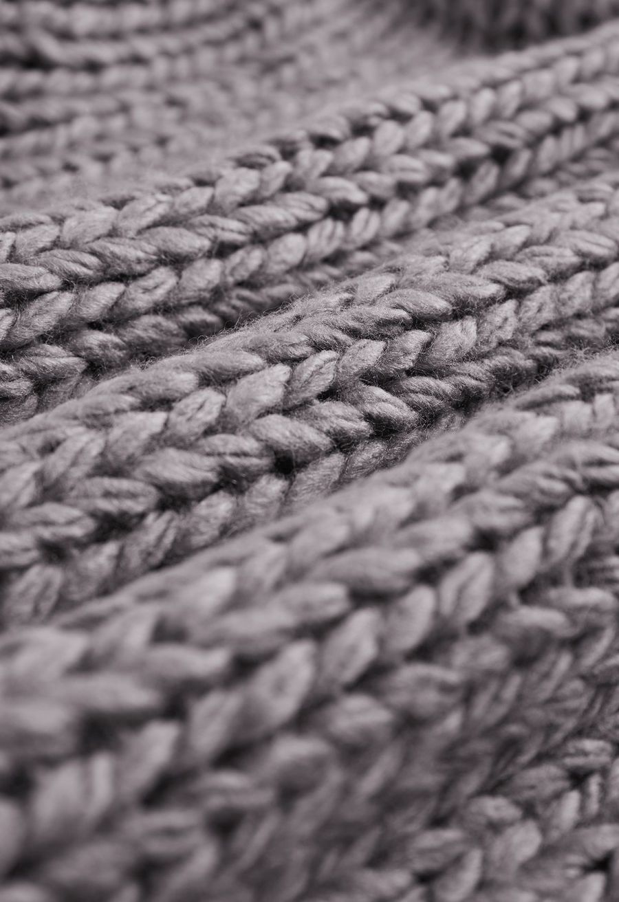 Pointelle Sleeve High Neck Hand-Knit Sweater in Dusty Purple