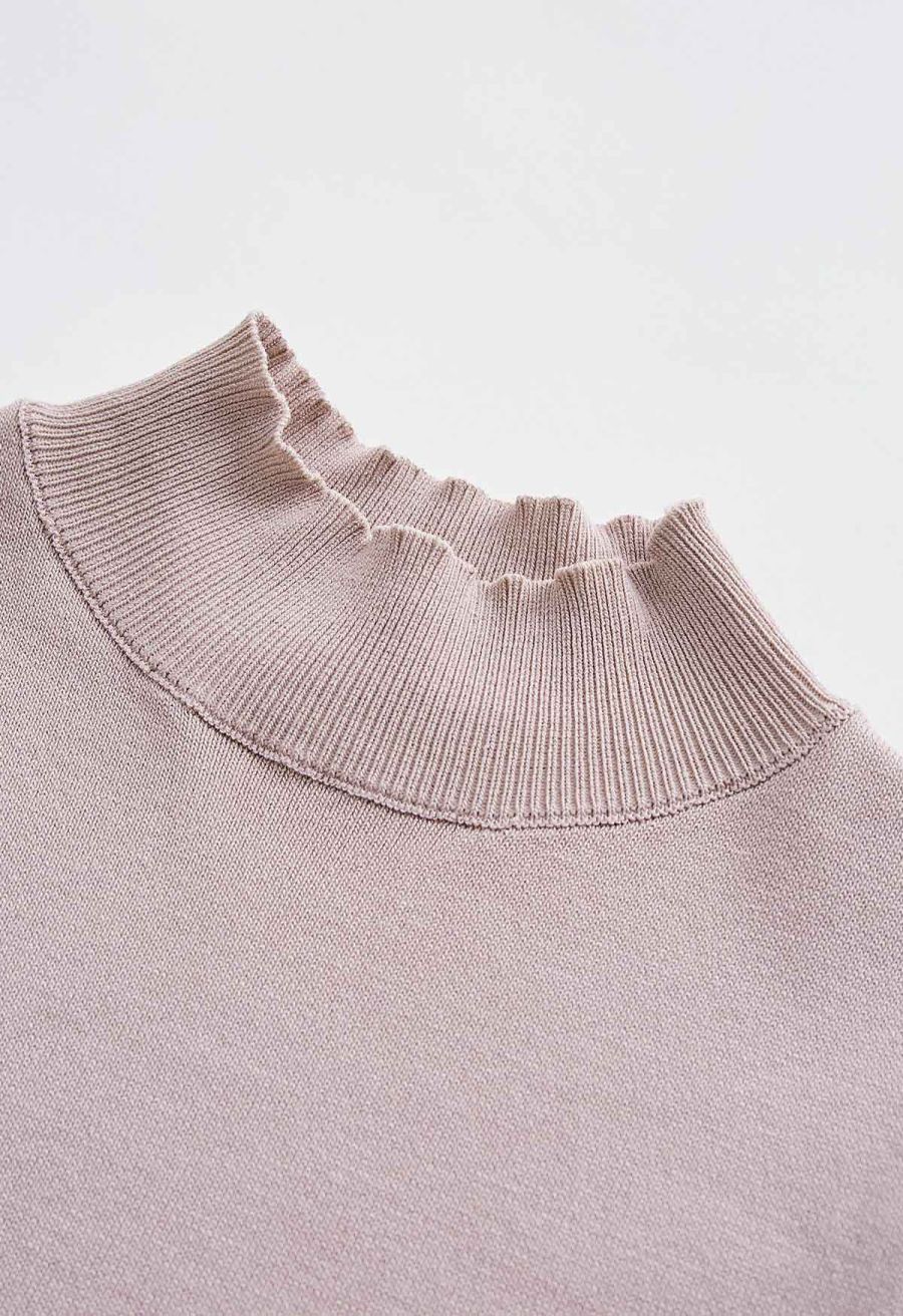 Mock Neck Satin Spliced Knit Top in Mauve