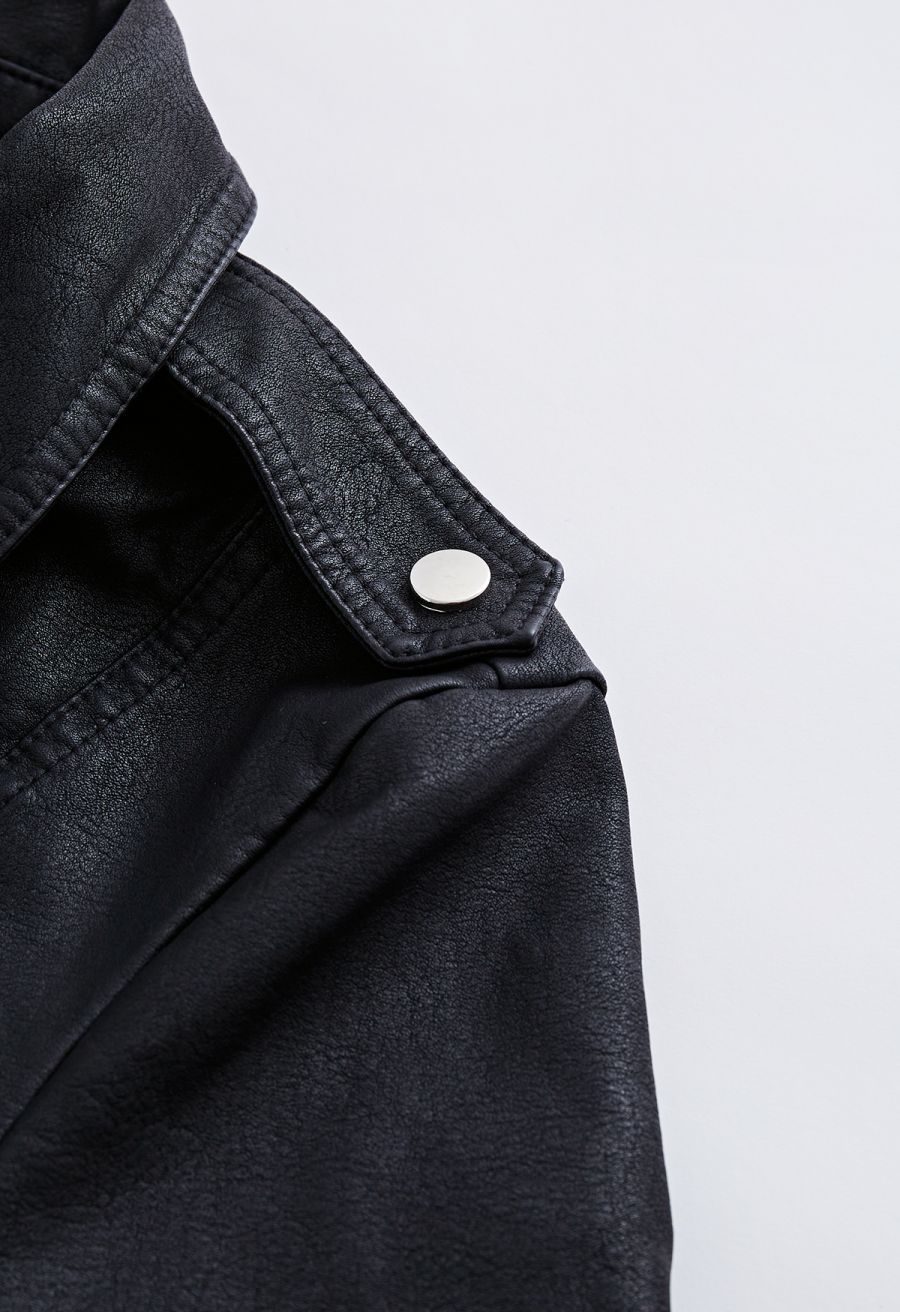 Edgy Faux Leather Moto Jacket in Black