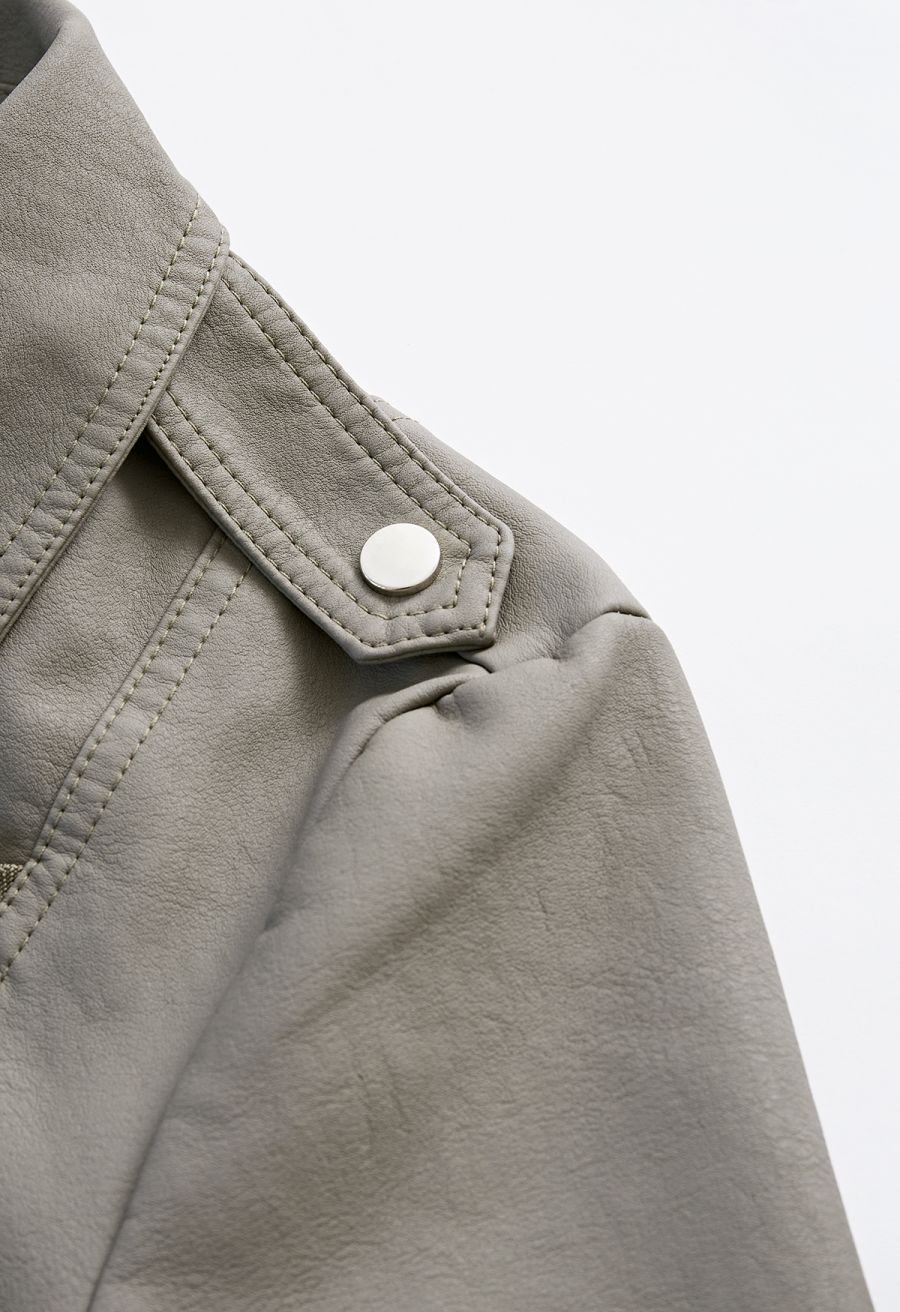 Edgy Faux Leather Moto Jacket in Sage