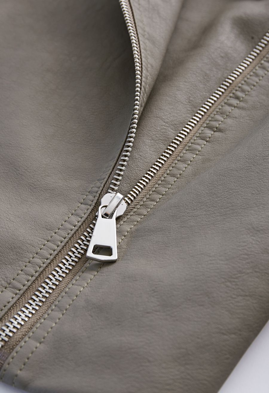 Edgy Faux Leather Moto Jacket in Sage