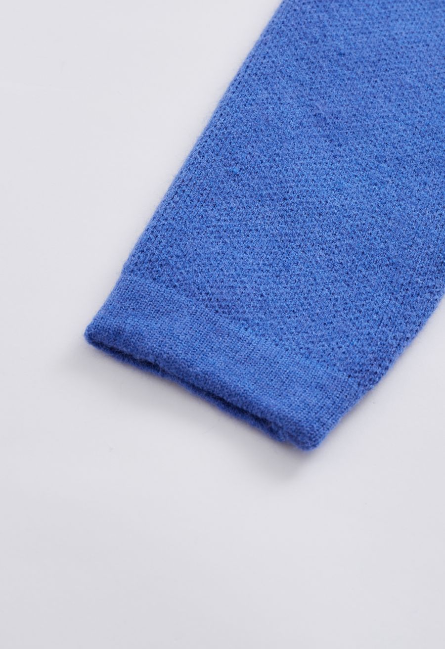 Double-Breasted Contrast Color Cardigan in Blue