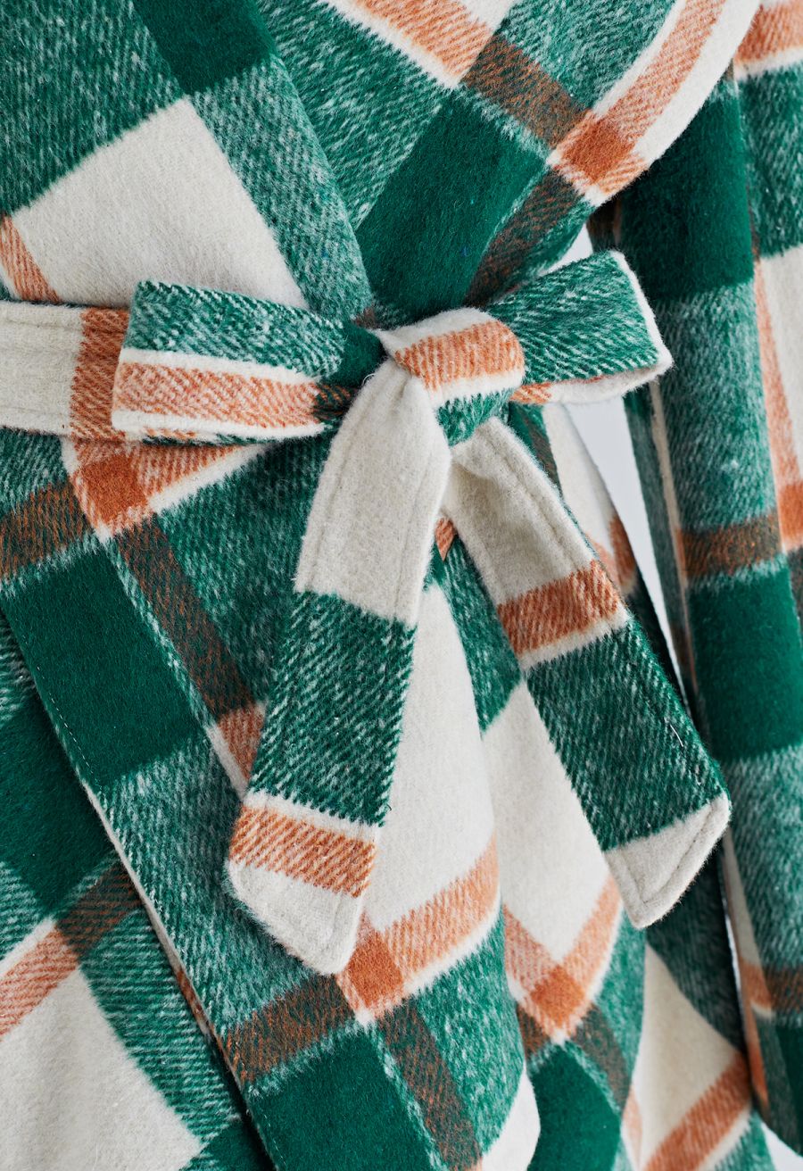 Plaid Pattern Rabato Coat in Green