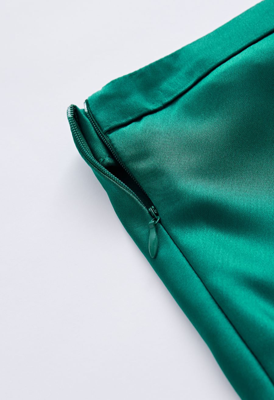 Satin Finish Bias Cut Midi Skirt in Emerald