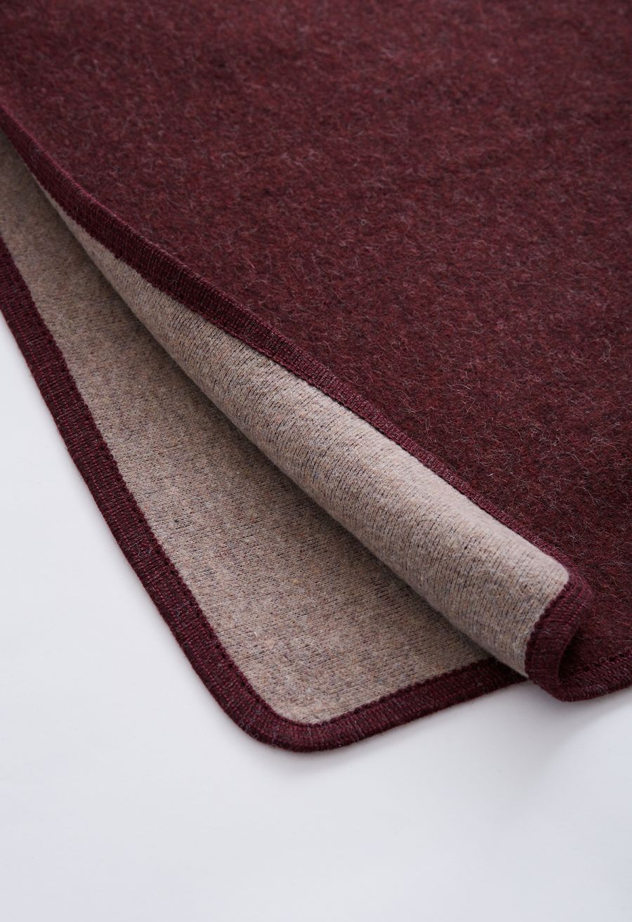 Cozy Faux Fur Hooded Poncho in Burgundy