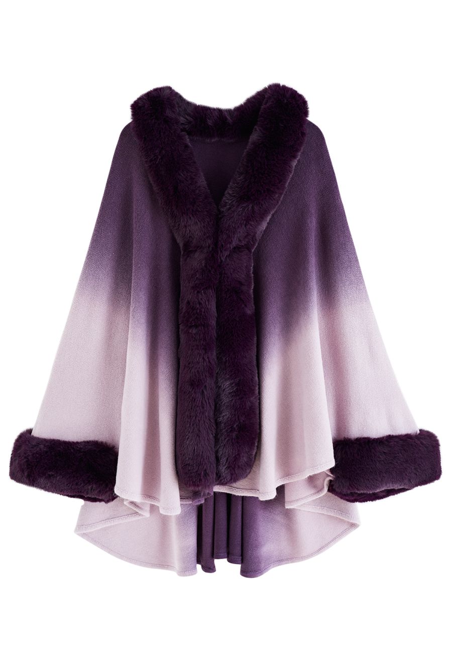 Faux Fur Tie Dye Knitted Poncho