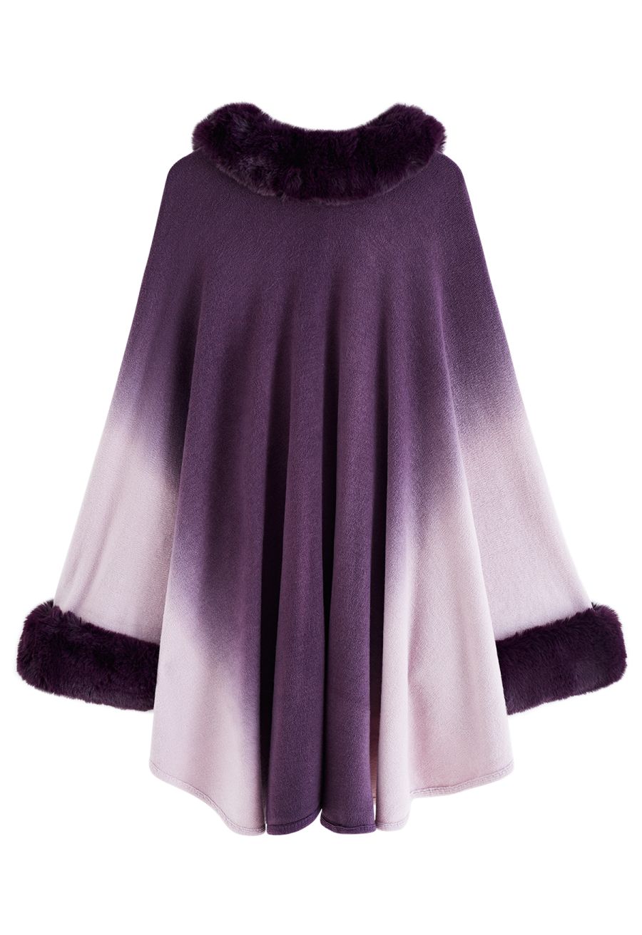 Faux Fur Tie Dye Knitted Poncho