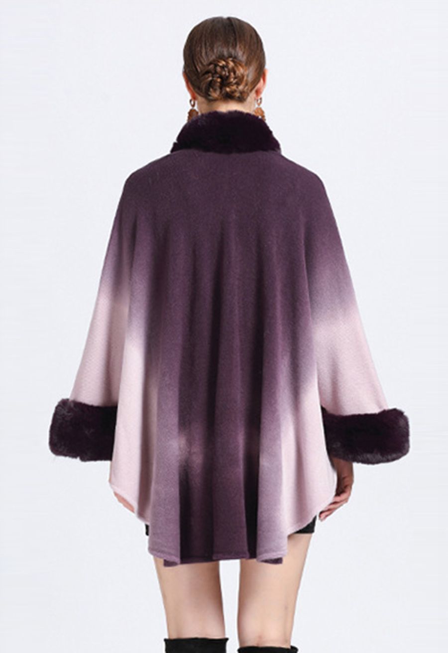 Faux Fur Tie Dye Knitted Poncho