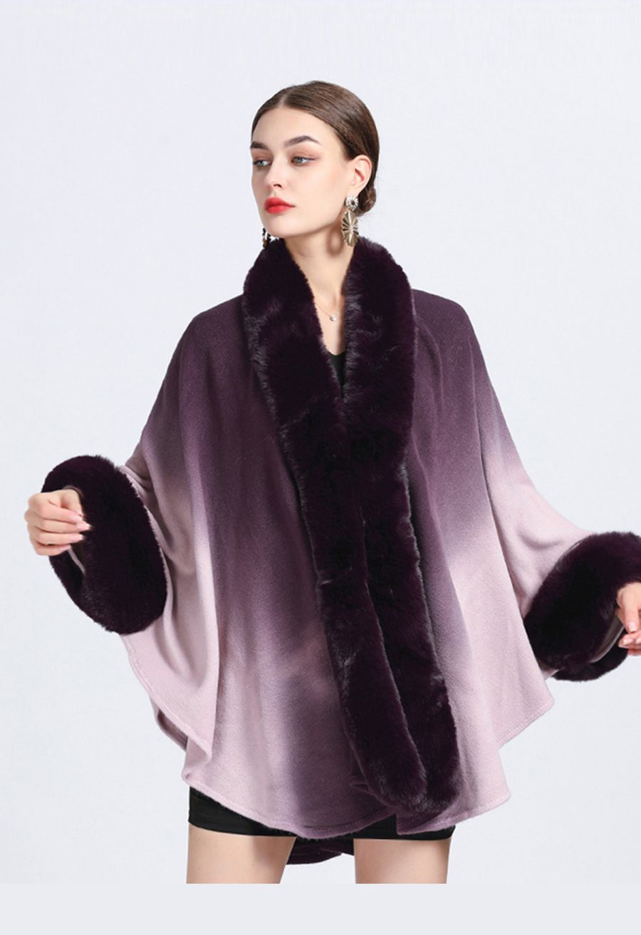 Faux Fur Tie Dye Knitted Poncho