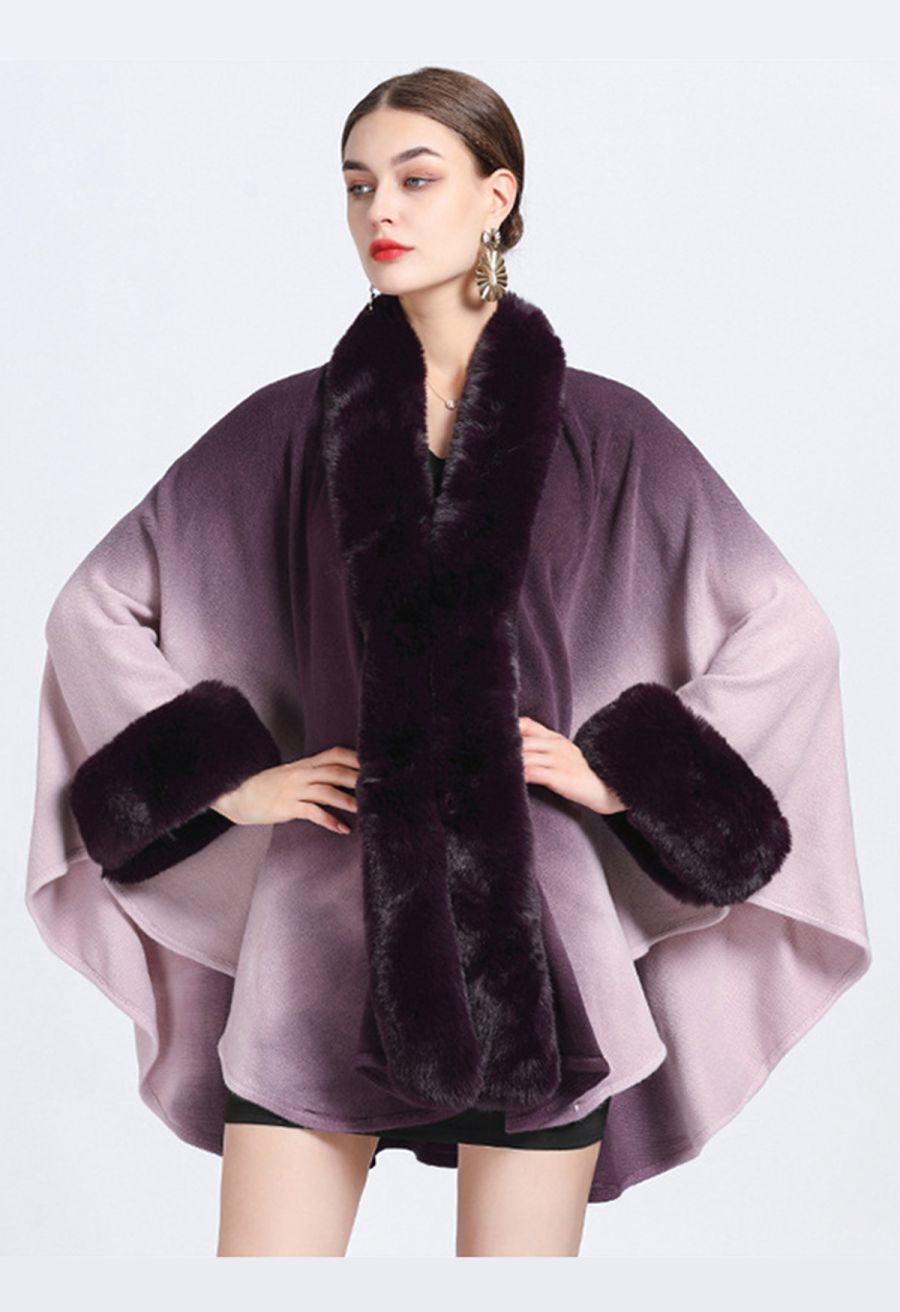 Faux Fur Tie Dye Knitted Poncho