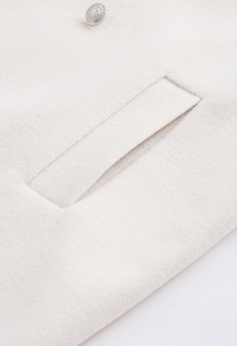 Faux Fur Collar Double Breasted Belted Coat in Cream