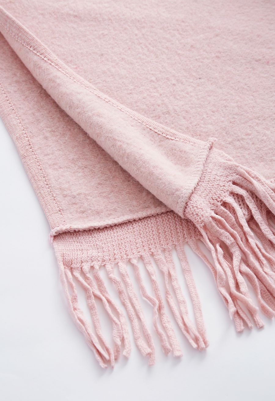 Fringe Faux Fur Hooded Poncho in Pink